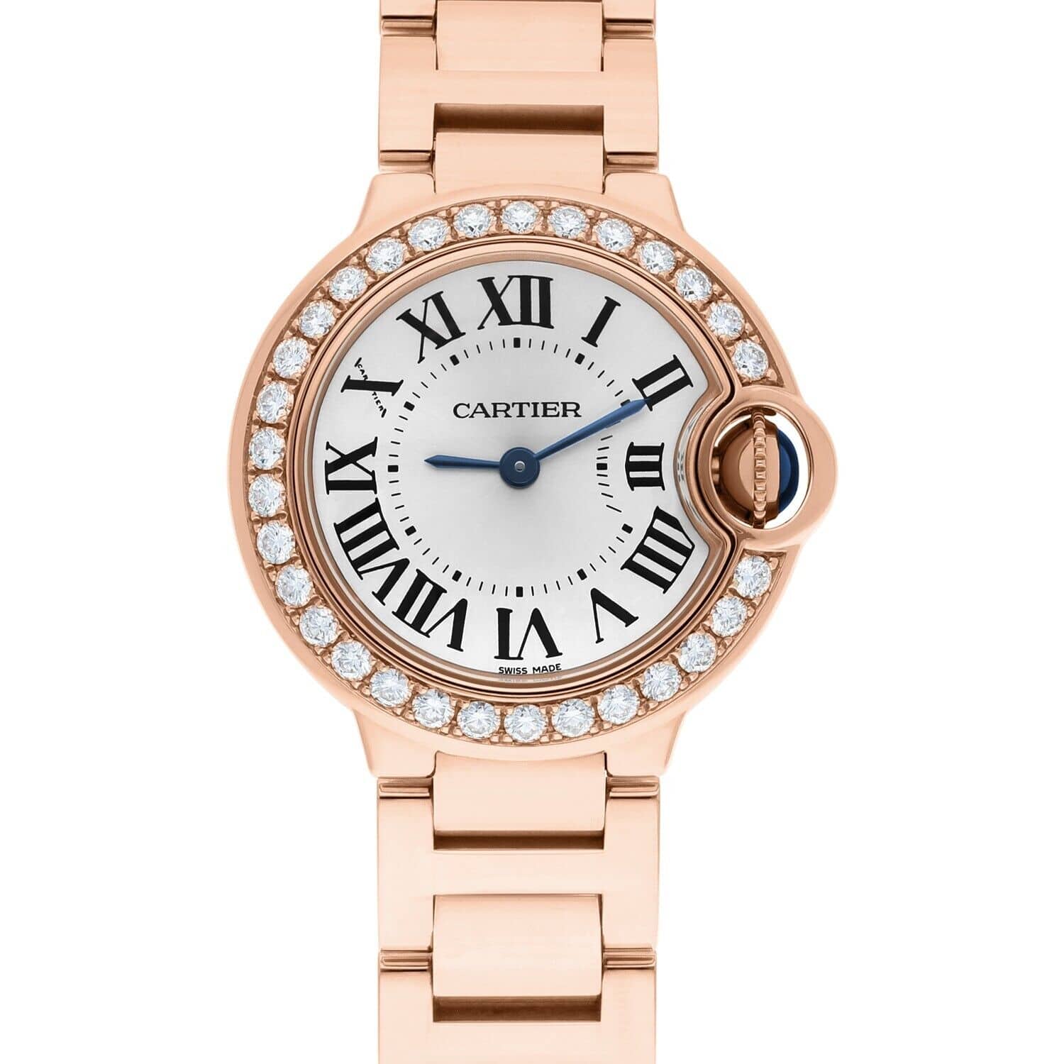 Cartier Ballon Bleu 28mm Rose Gold Diamond Bezel Ladies Watch WJBB0015