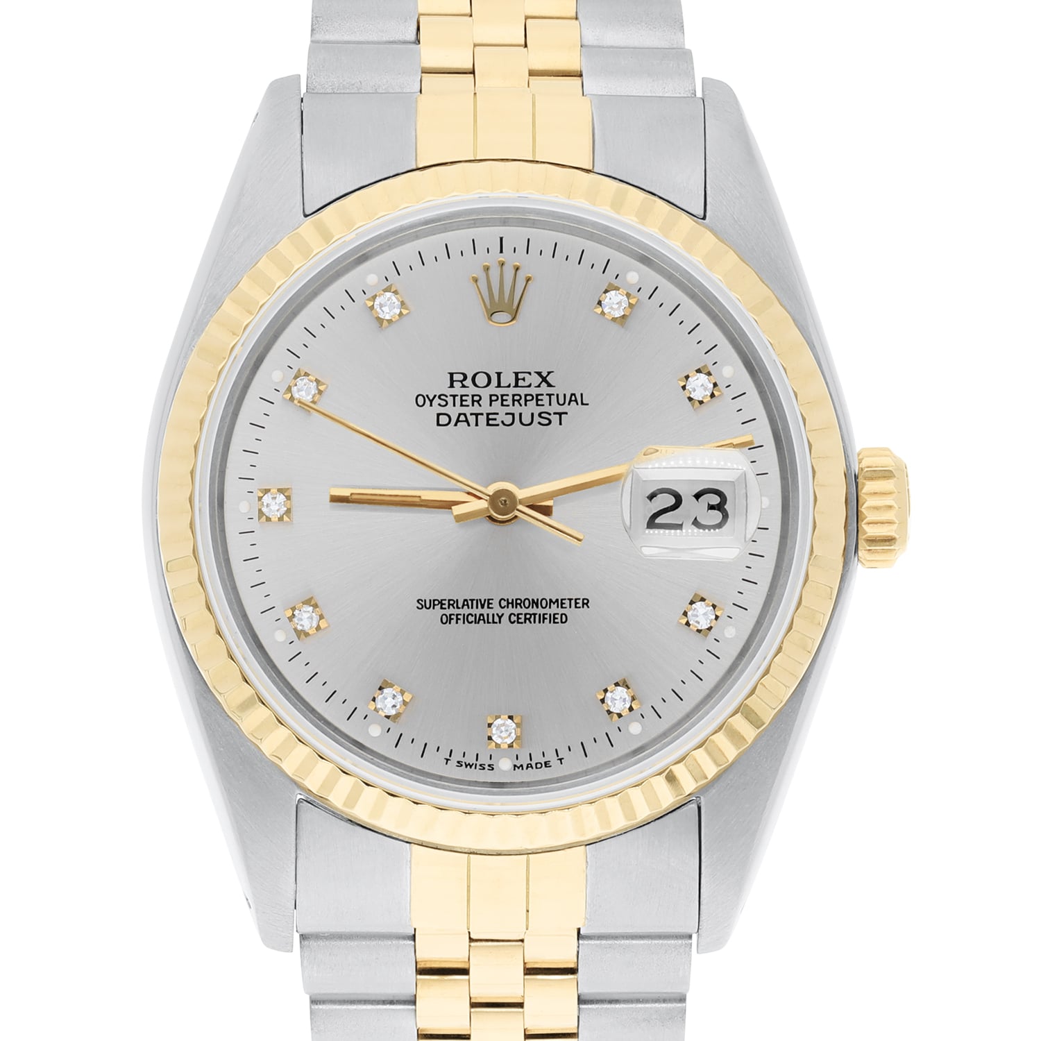 Rolex Datejust 36mm Two Tone 16233 Circa 1992 Very Rare C Series Silver Diamond