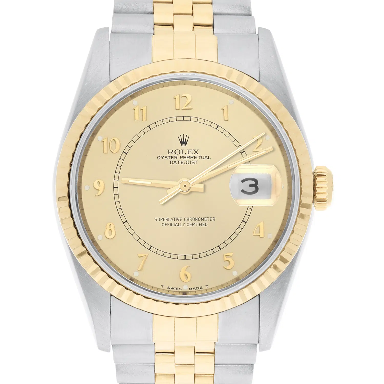 Rolex Datejust 36mm Two Tone Champagne Arabic Dial Jubilee 16233 Circa 1998