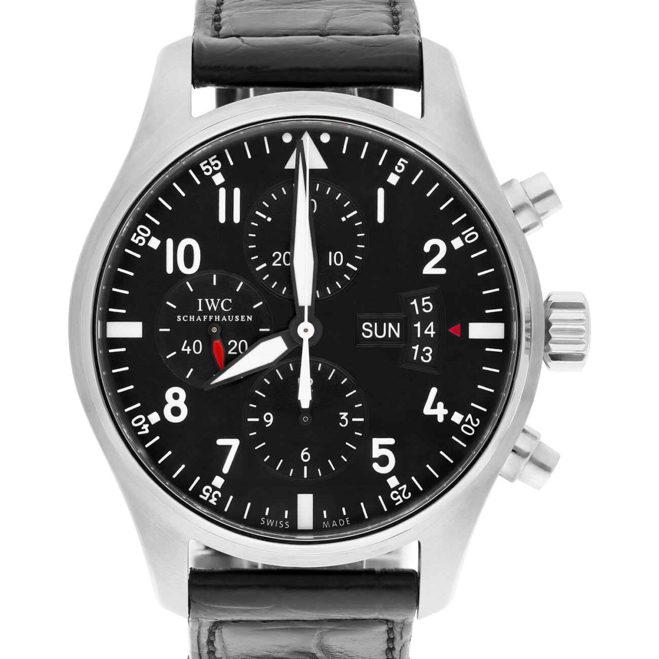IWC Pilot watch IW377701 Chronograph Stainless Steel Mens Watch Leather Band