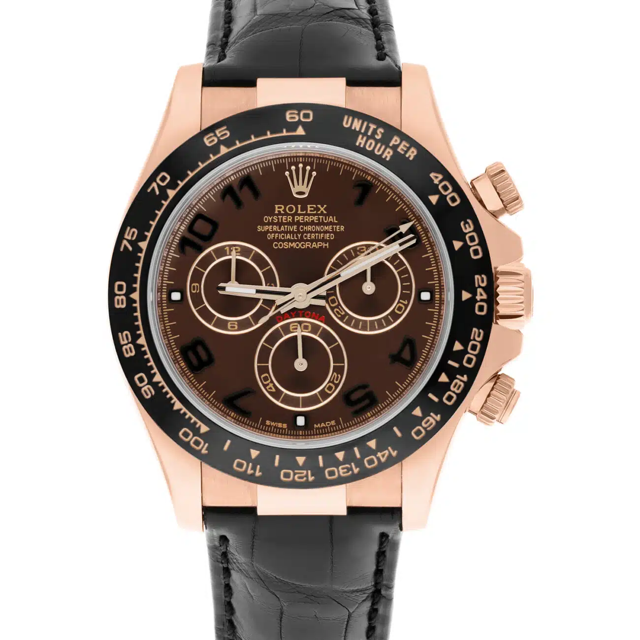 Rolex Daytona 116515 40mm Gold Chocolate Arabic Dial Leather Band 18k RoseWatch