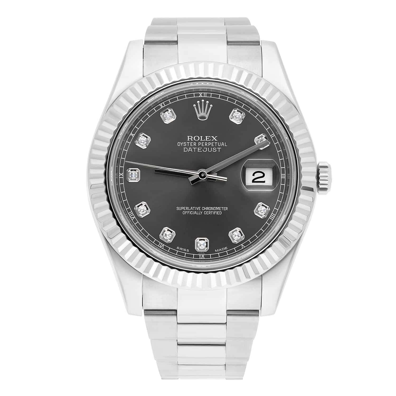 Rolex Datejust II 41mm Steel/18k WG Rhodium Diamond Dial Watch Oyster 116334