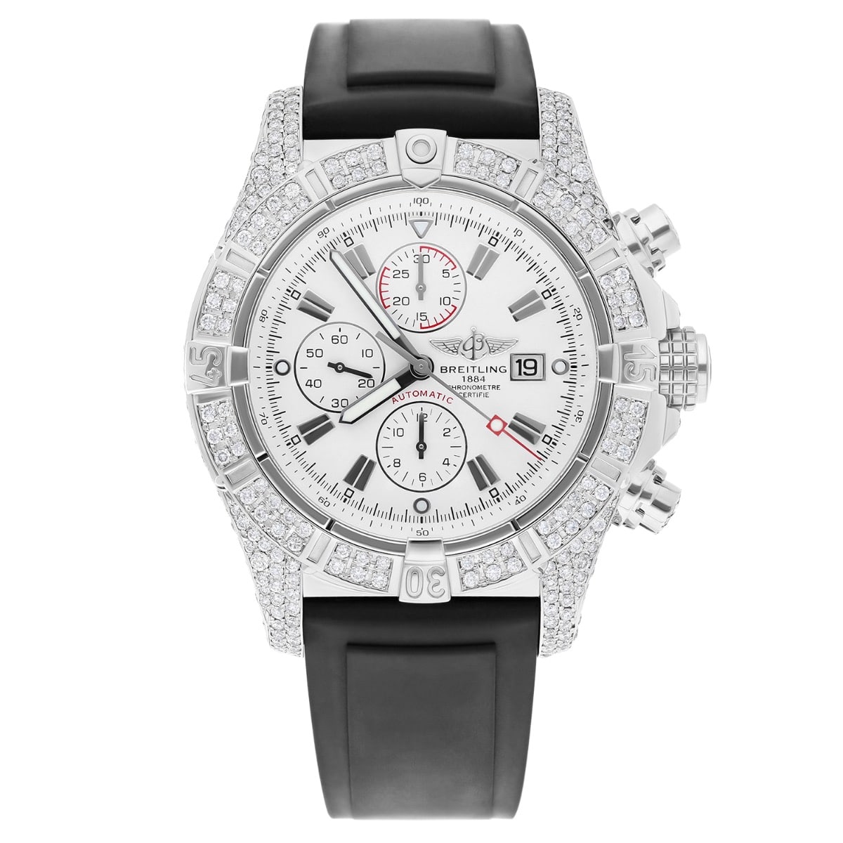 Breitling Super Avenger White Dial A13370 Stainless Steel Custom Diamond Watch