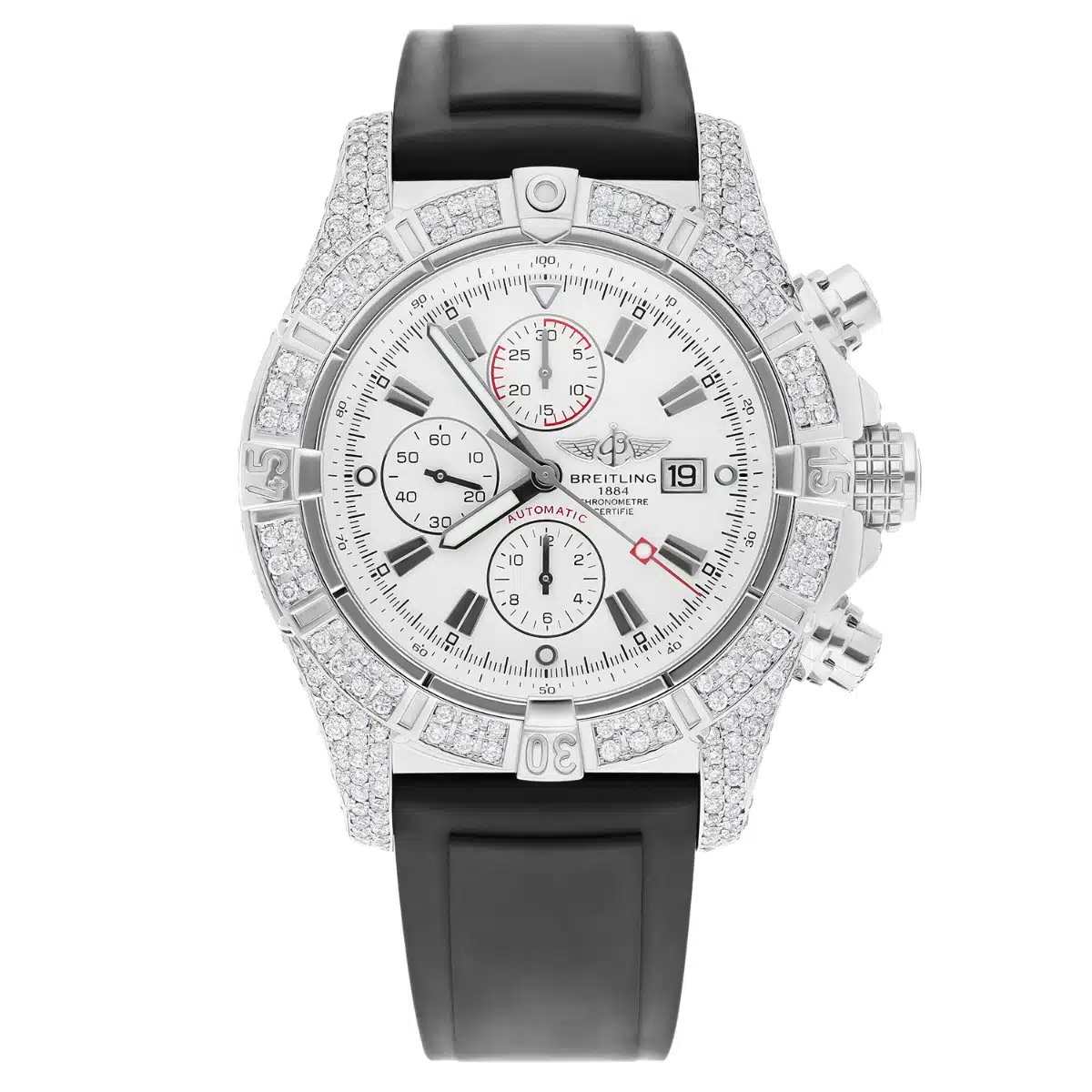 Breitling Super Avenger White Dial A13370 Stainless Steel Custom Diamond Watch – image 2