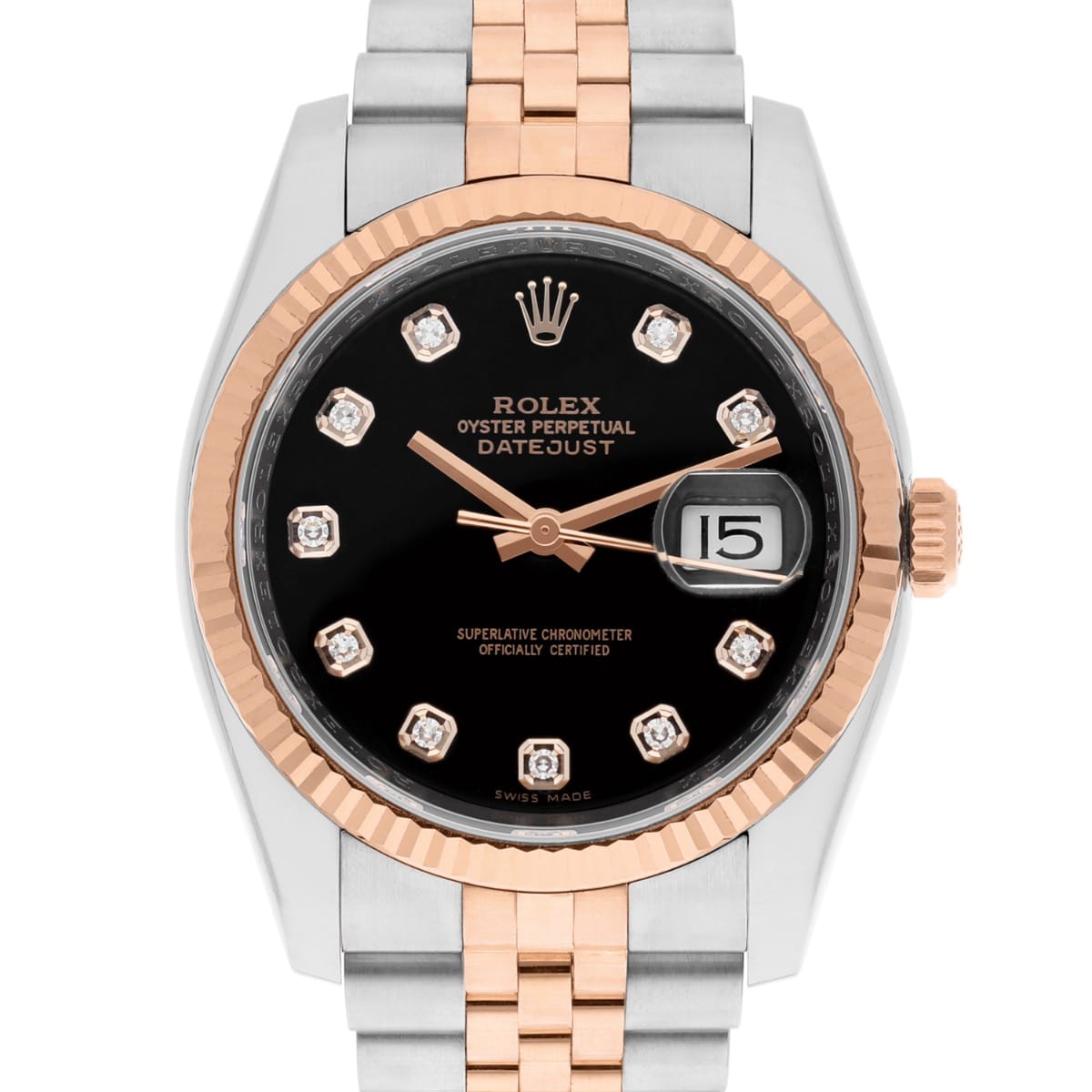 Rolex Datejust 36mm 116231 Black Diamond Dial Rose Gold & Stainless Steel Watch