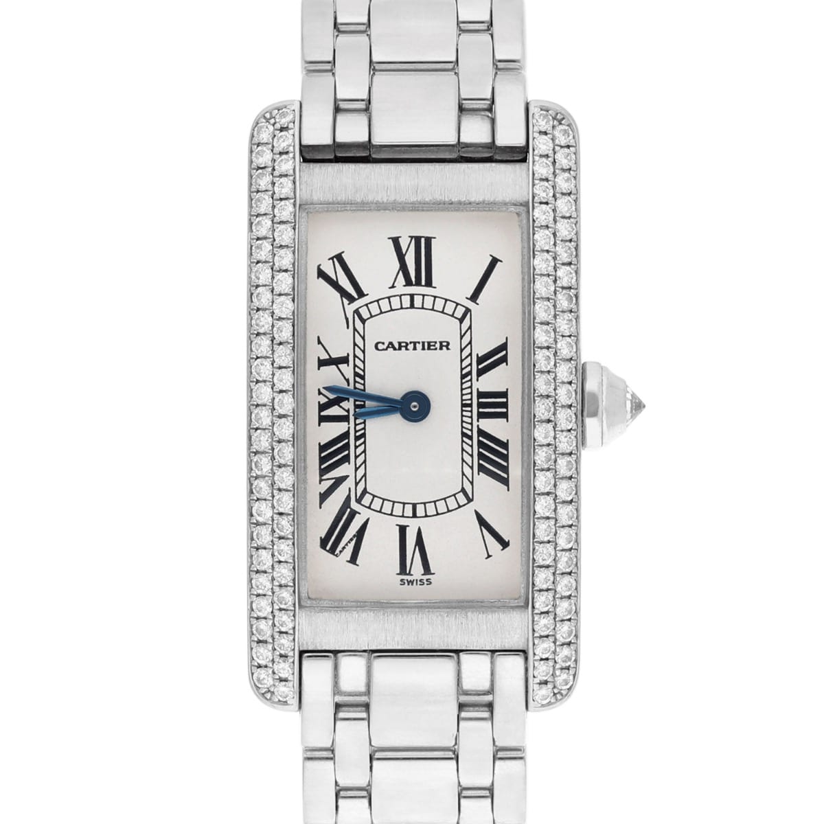 Cartier Tank Americaine Small Quartz 18k White Gold Ladies Diamond Watch