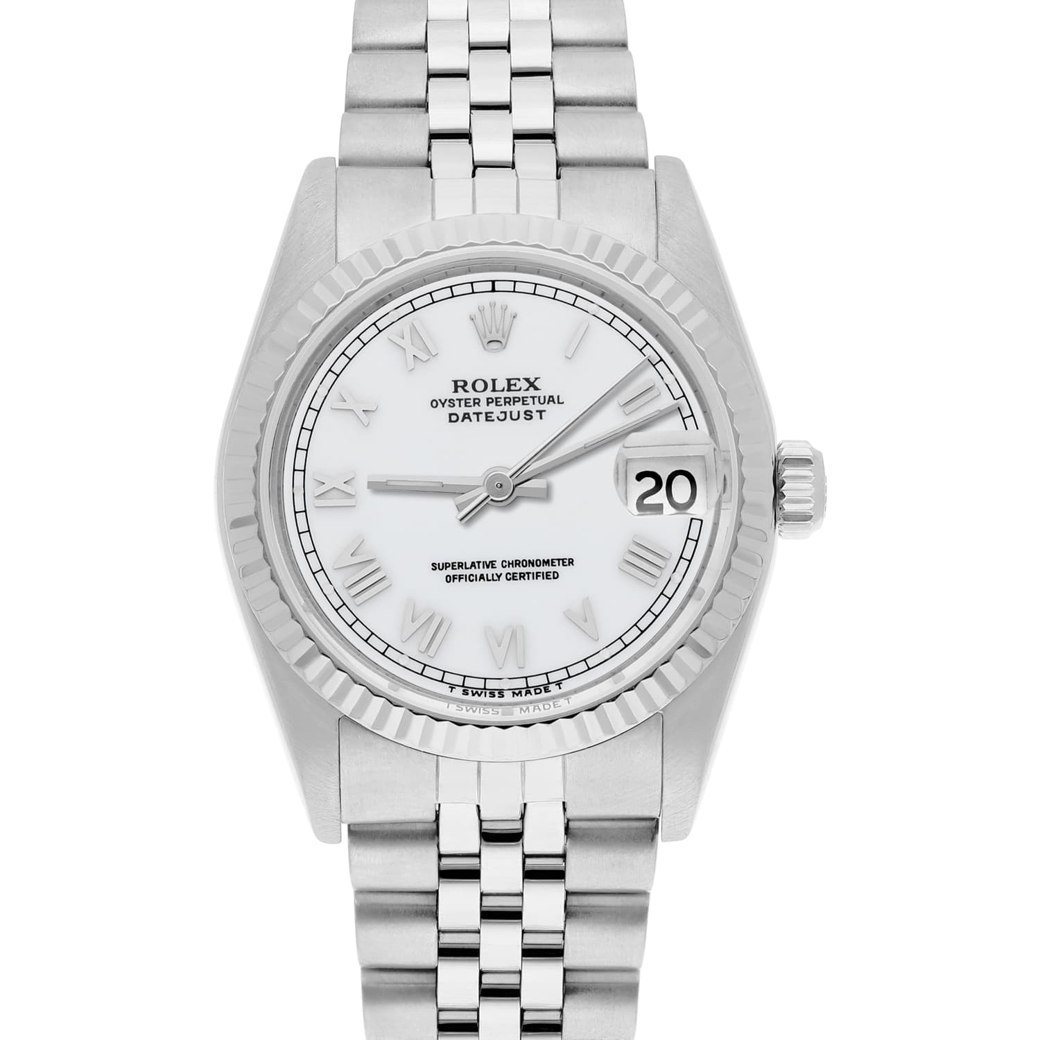 Rolex Datejust 31mm 68274 White Roman Dial Stainless Steel Watch W/G Bezel Circa 1988