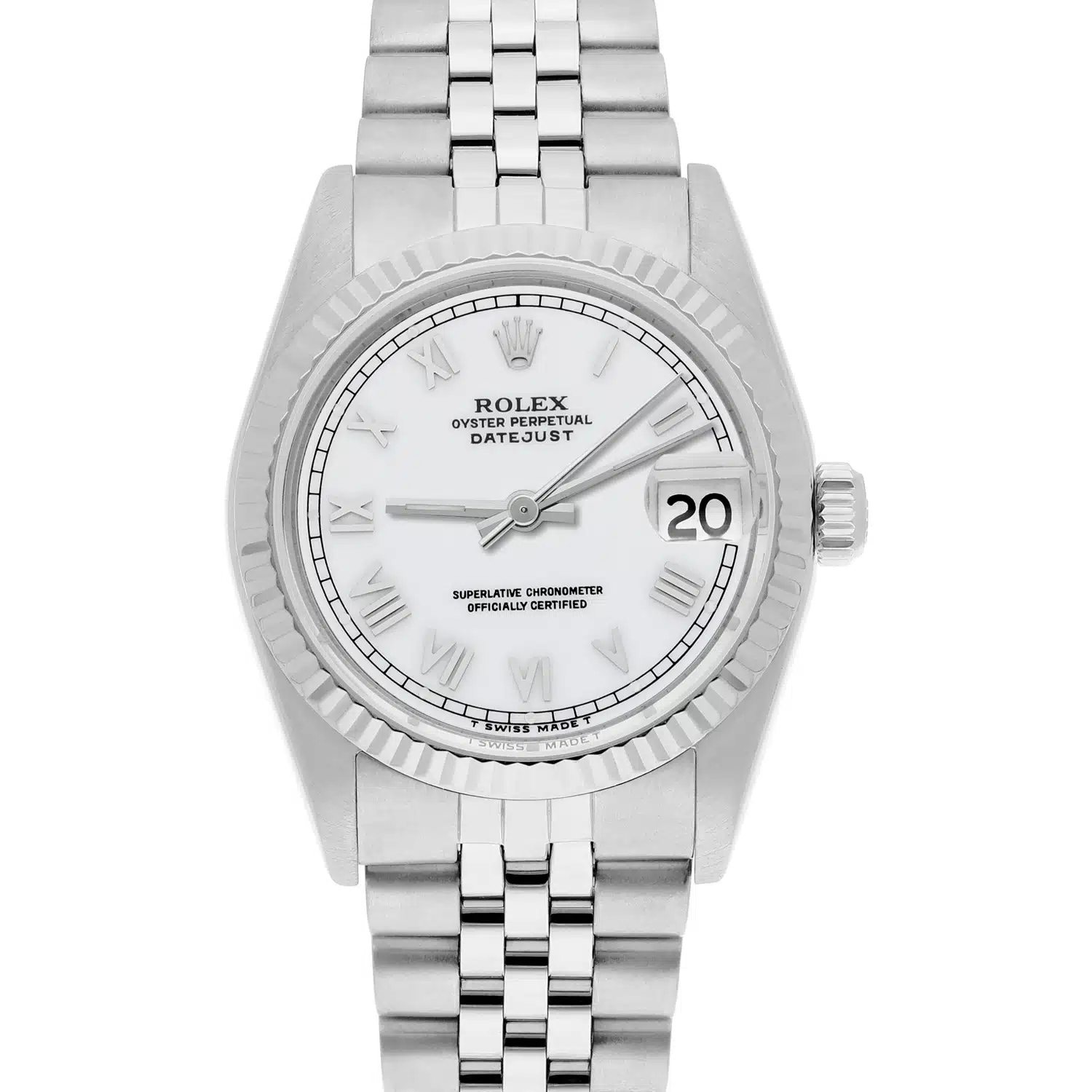 Rolex Datejust 31mm 68274 White Roman Dial Stainless Steel Watch W/G Bezel Circa 1988