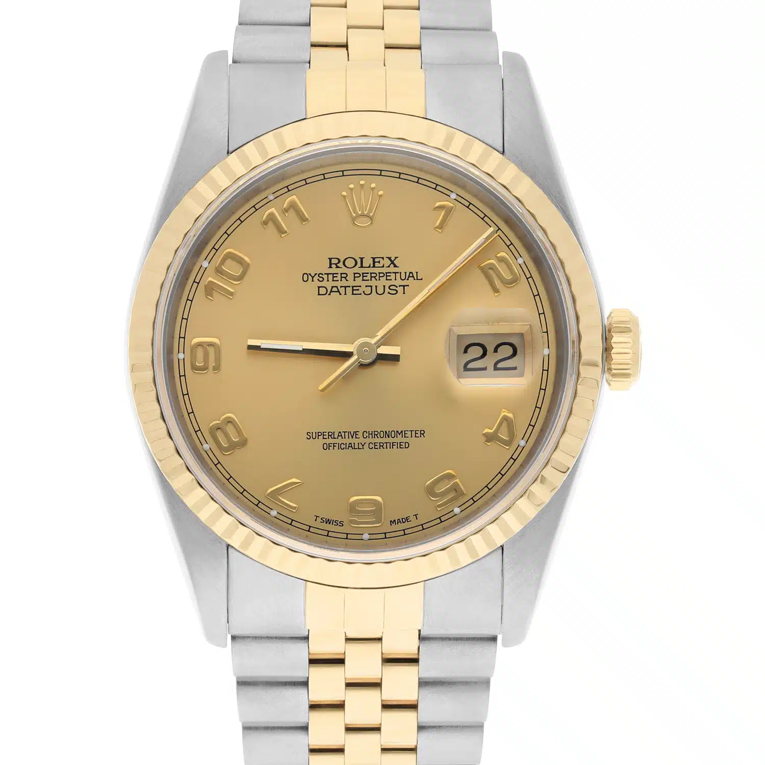 Rolex Datejust 36mm Two Tone Champagne Arabic Dial Jubilee 16233 Circa 1994