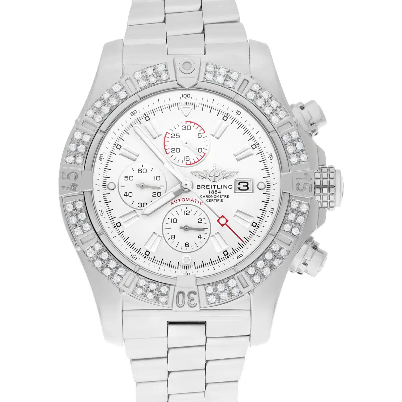 Breitling Super Avenger SS Chronograph White Index 48mm Diamond Bezel A13370