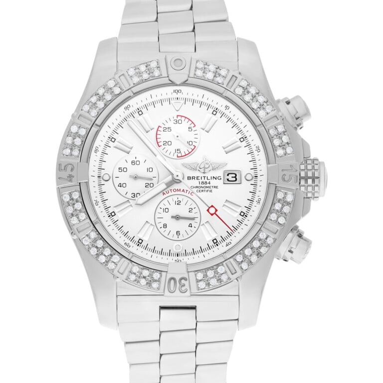 Breitling Super Avenger SS Chronograph White Index 48mm Diamond Bezel A13370