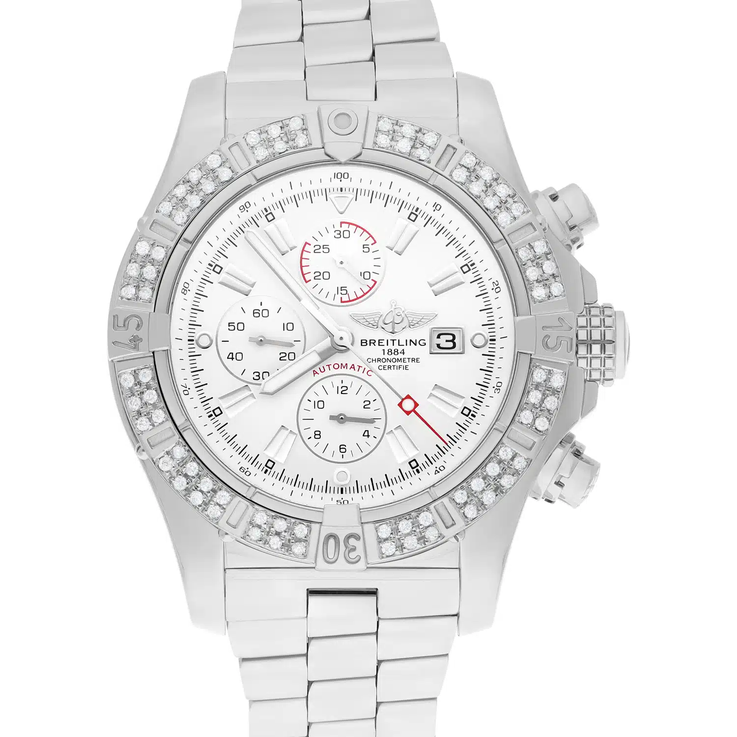 Breitling Super Avenger SS Chronograph White Index 48mm Diamond Bezel A13370
