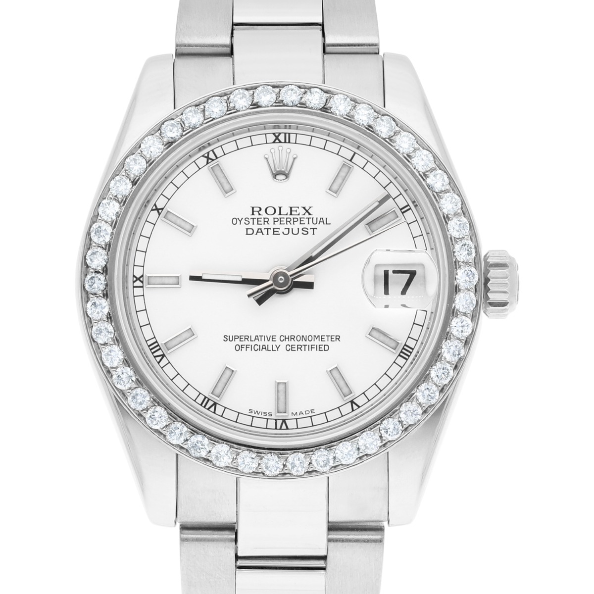 Rolex Lady-Datejust 178240 31mm Stainless Steel White Dial with Diamond Bezel