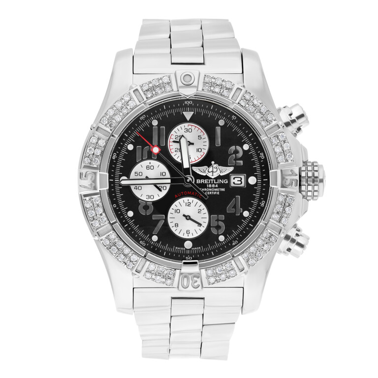 Breitling Super Avenger SS Chronograph Black Arabic 48mm Diamond Bezel A13370