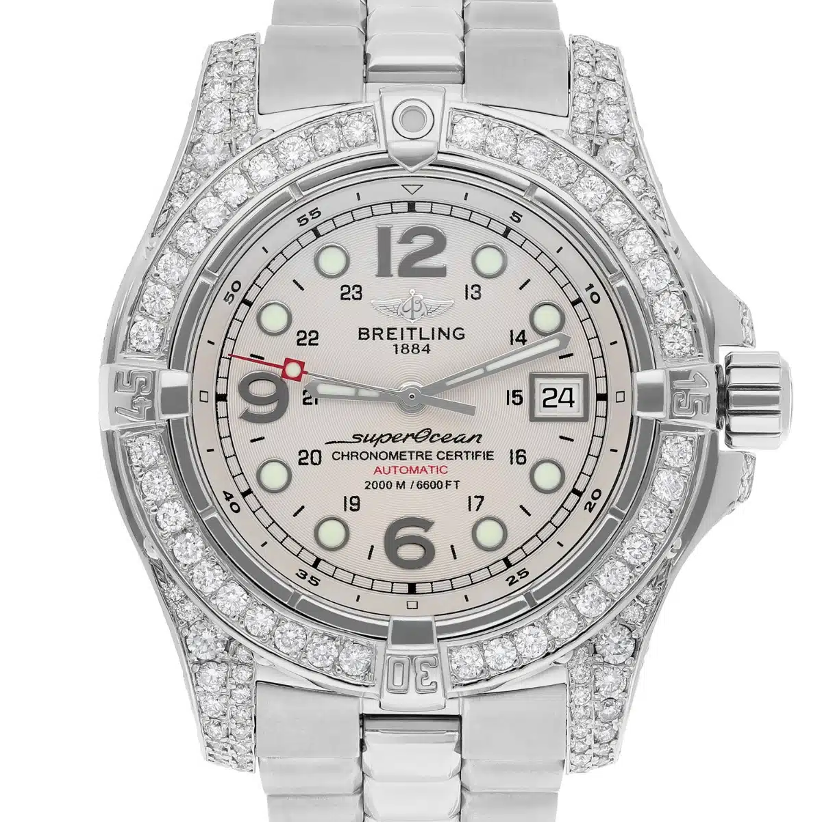 Breitling Super Ocean Mens 44mm Custom Diamond Stainless Steel Watch A44360 – image 2