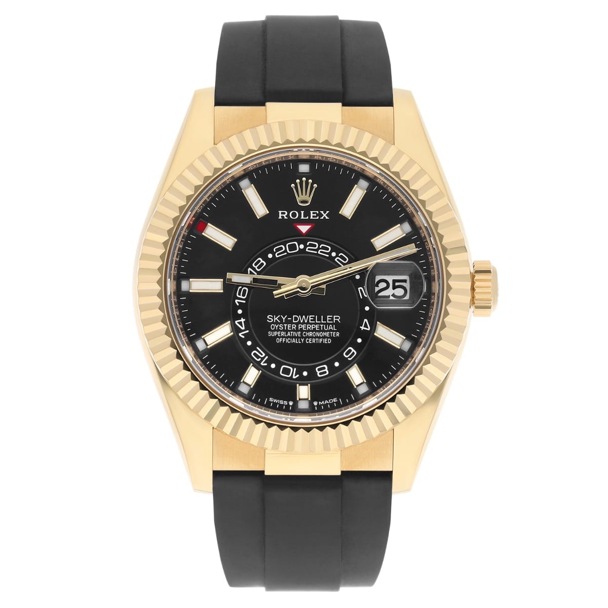 Rolex Sky-Dweller 18k Yellow Gold Oysterflex Watch 336238-0002 Black Dial Box/Papers