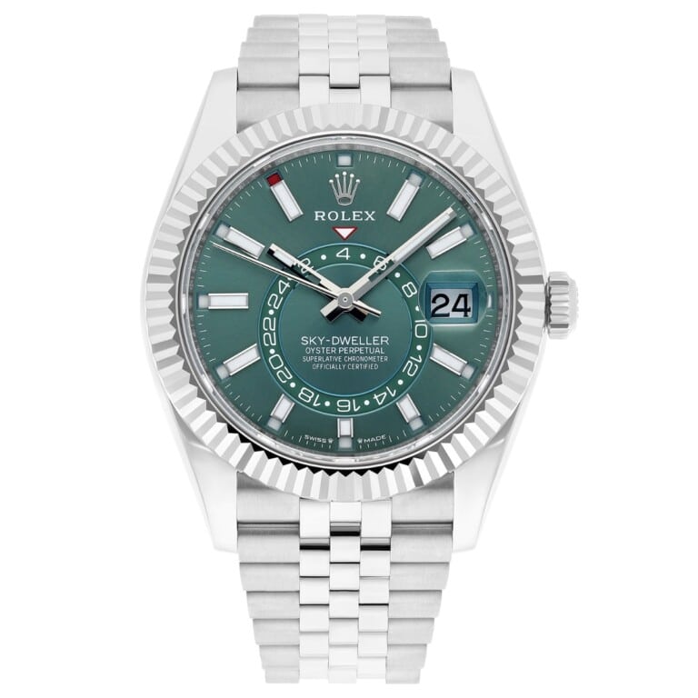 Rolex Sky-Dweller 336934 green dial, fluted bezel, stainless steel, Jubilee