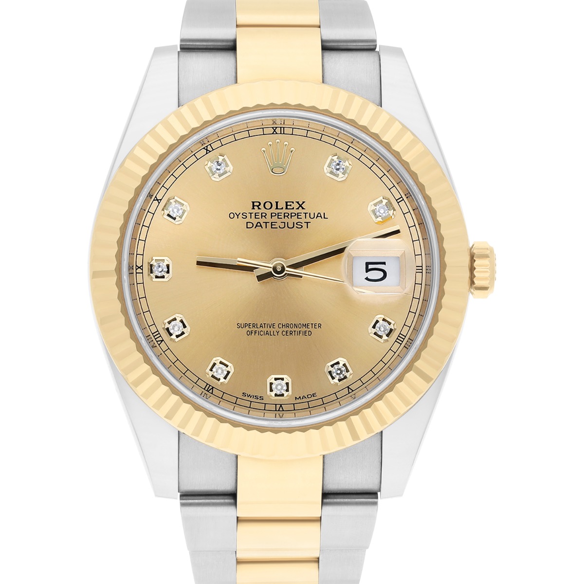 Rolex Datejust 41 Factory Champagne Diamond Dial 2tone Watch Oyster Band 126333