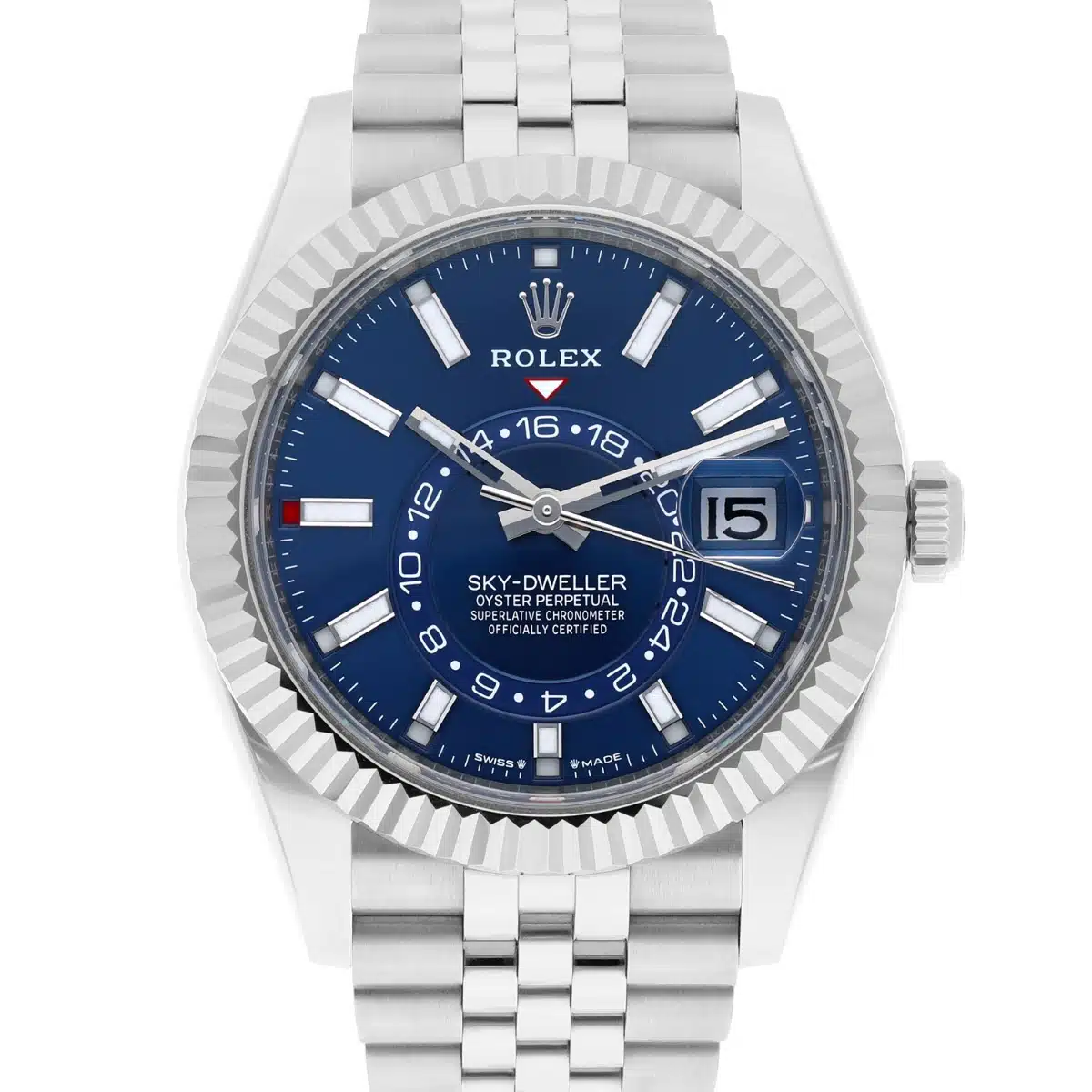 Rolex Sky-Dweller 336934 steel and white gold watch, blue dial and Jubilee bracelet