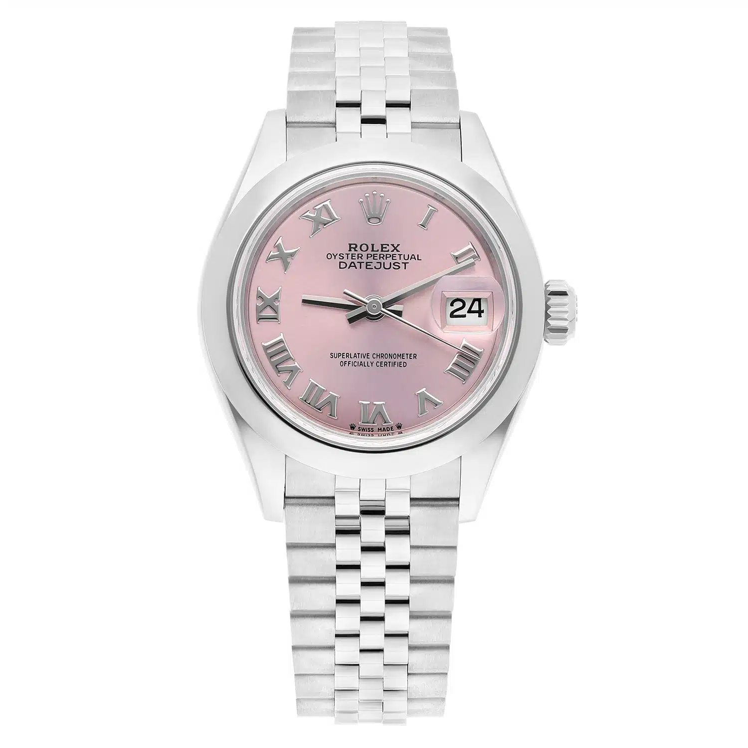 Rolex Datejust 28 Pink Roman Domed Stainless Steel Jubilee 279160 Never Worn – image 2