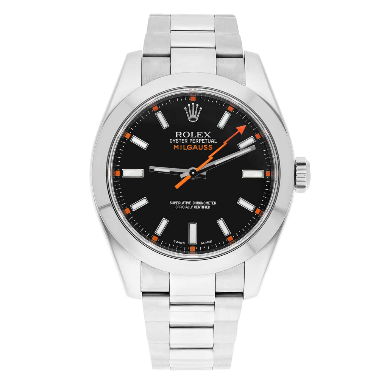 Rolex 116400 Milgauss 40mm Stainless Steel Orange Hand Black Dial Watch - 2008