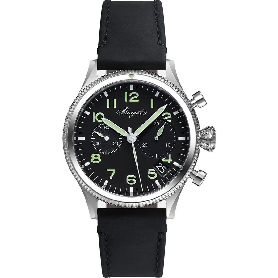 Breguet Type XX Chronogragh 2057ST923WU Stainless Steel With Black Calfskin Leather Watch Black Dial 2024