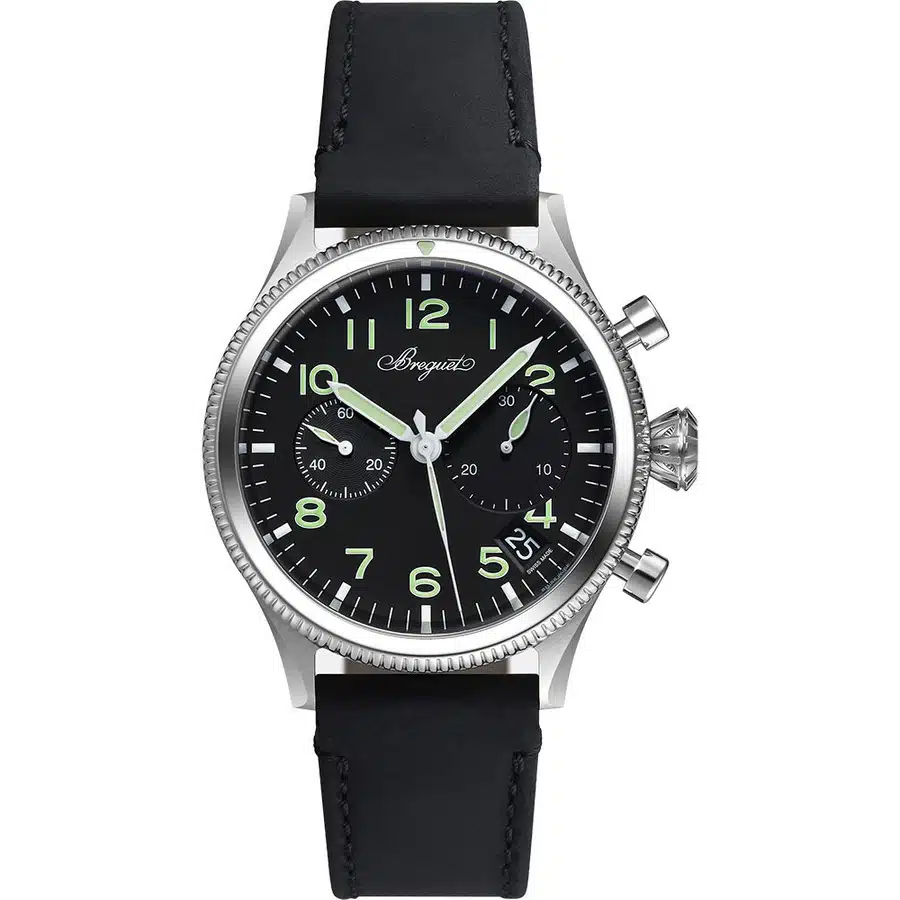 Breguet Type XX Chronogragh 2057ST923WU Stainless Steel With Black Calfskin Leather Watch Black Dial 2024