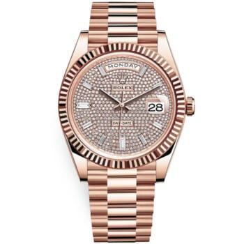 Rolex Day Date 40mm 228235-0036 Rose Gold with Pave Diamond Dial Watch 2024
