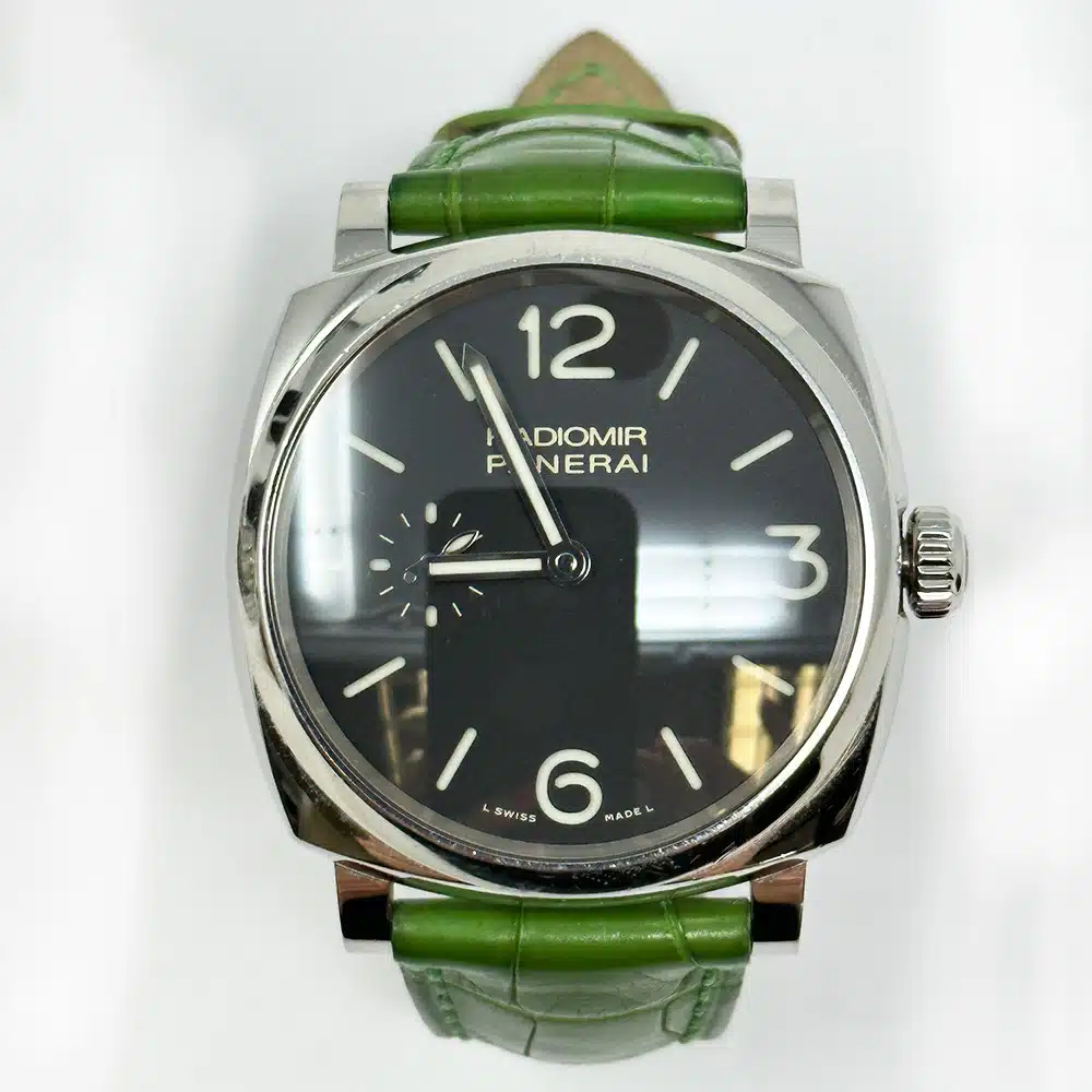 Panerai Radiomir 42mm PAM00574 Stainless Steel With Green Leather Watch Black Dial – image 3
