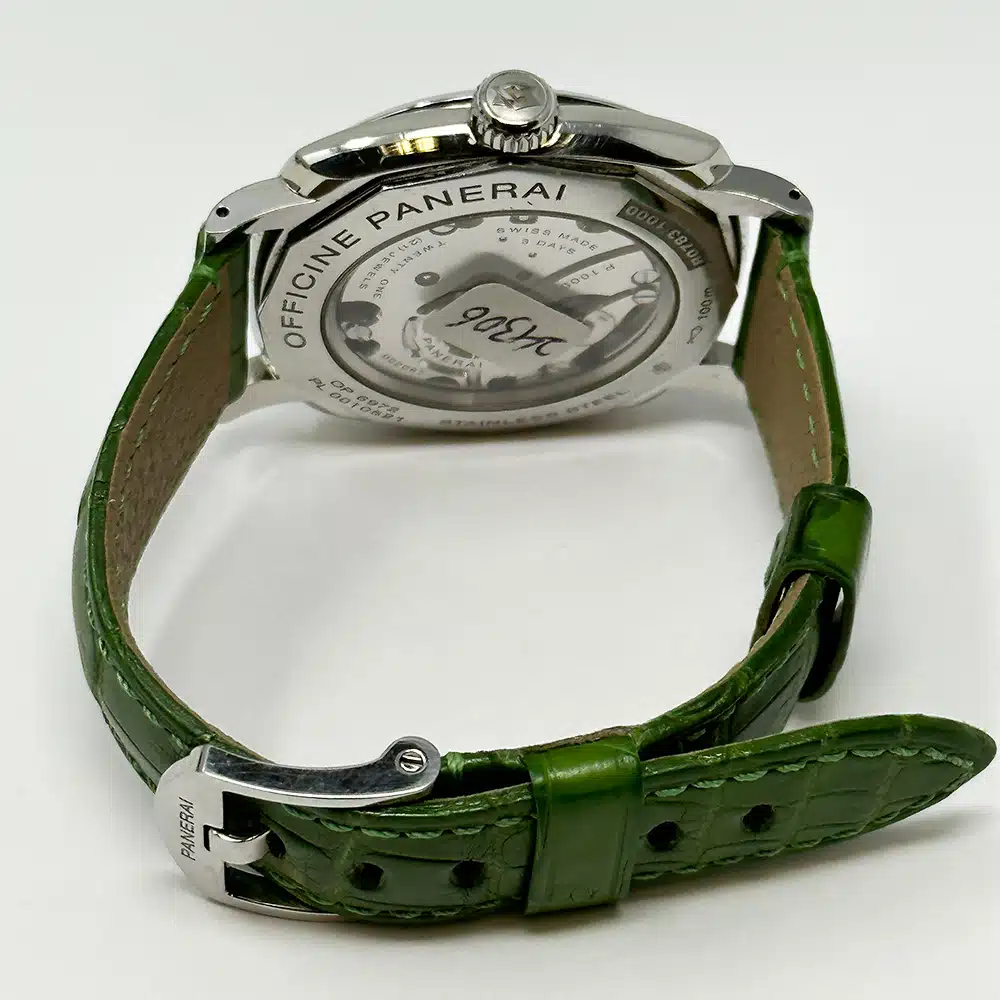 Panerai Radiomir 42mm PAM00574 Stainless Steel With Green Leather Watch Black Dial – image 5