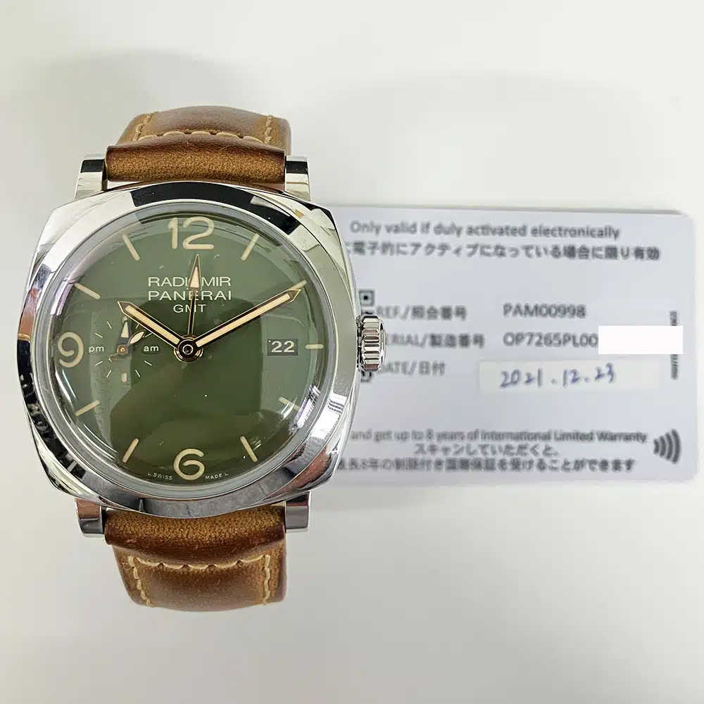 Panerai Radiomir GMT 45mm PAM00998 Stainless Steel With Brown Leather Watch Green Dial – image 3