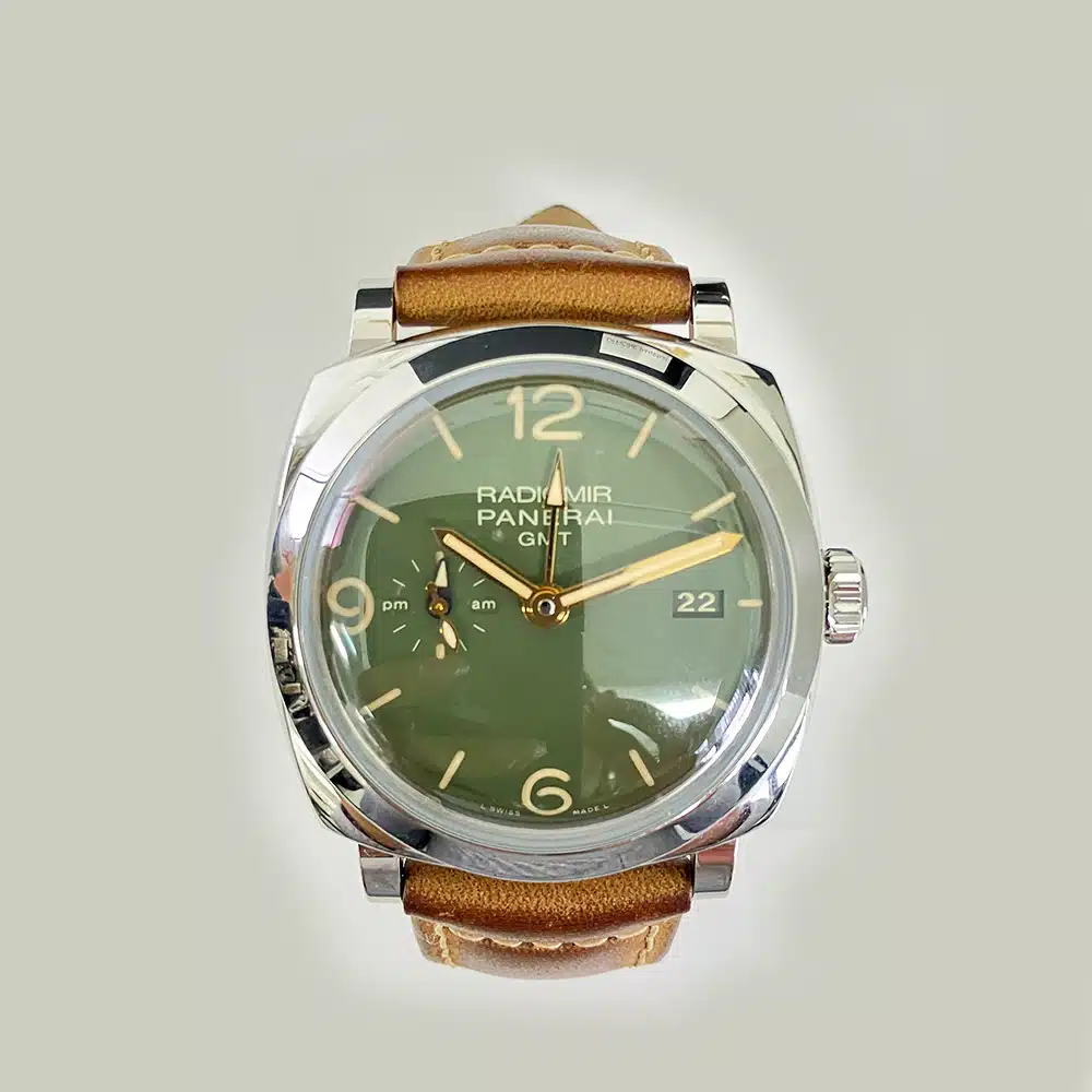 Panerai Radiomir GMT 45mm PAM00998 Stainless Steel With Brown Leather Watch Green Dial – image 2