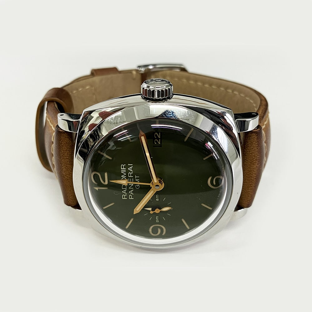 Panerai Radiomir GMT 45mm PAM00998 Stainless Steel With Brown Leather Watch Green Dial
