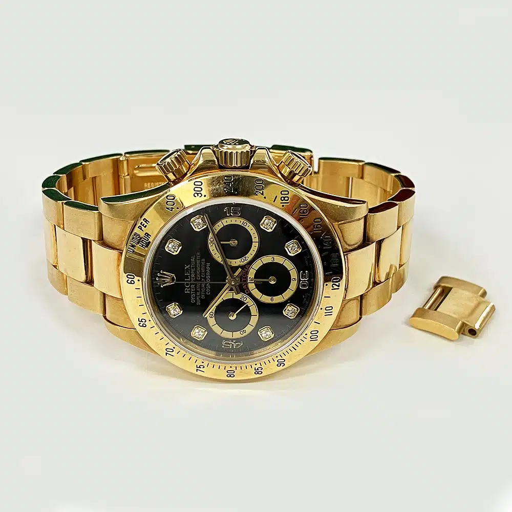 Rolex Daytona 16528 Yellow Gold Watch Black Diamond Dial – image 3
