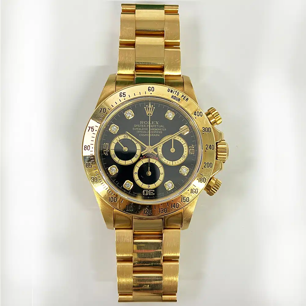 Rolex Daytona 16528 Yellow Gold Watch Black Diamond Dial – image 2