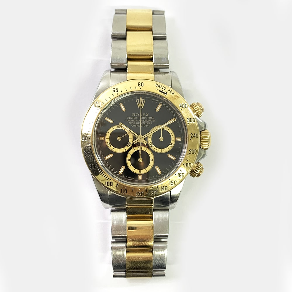 Rolex Daytona 40mm 16523 Oyster Stainless Steel & Yellow Gold Watch Black Dial 1999