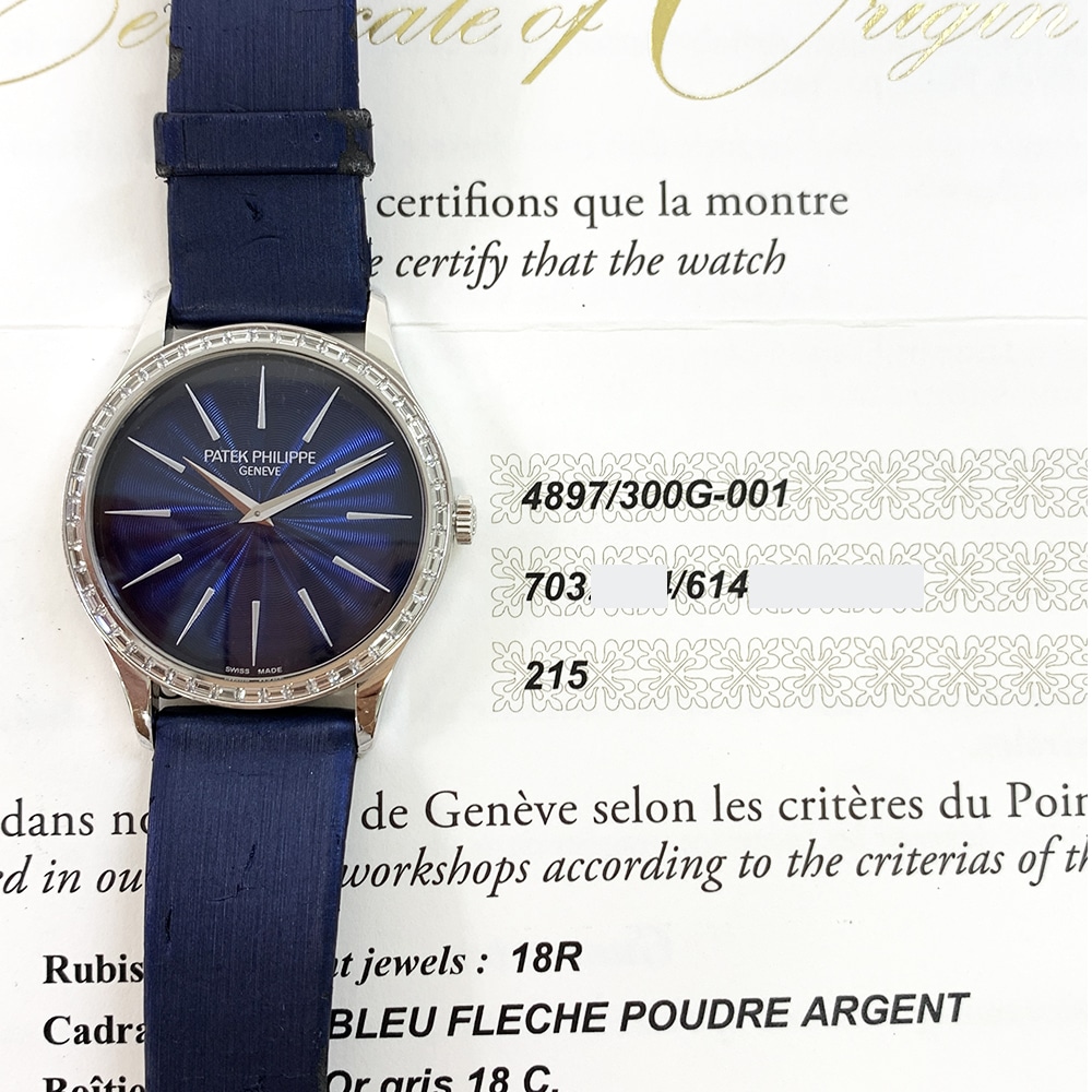 Patek Philippe Ladies Calatrava 33mm 4897/300G-001 White Gold With Blue Satin Watch Blue Dial 2017