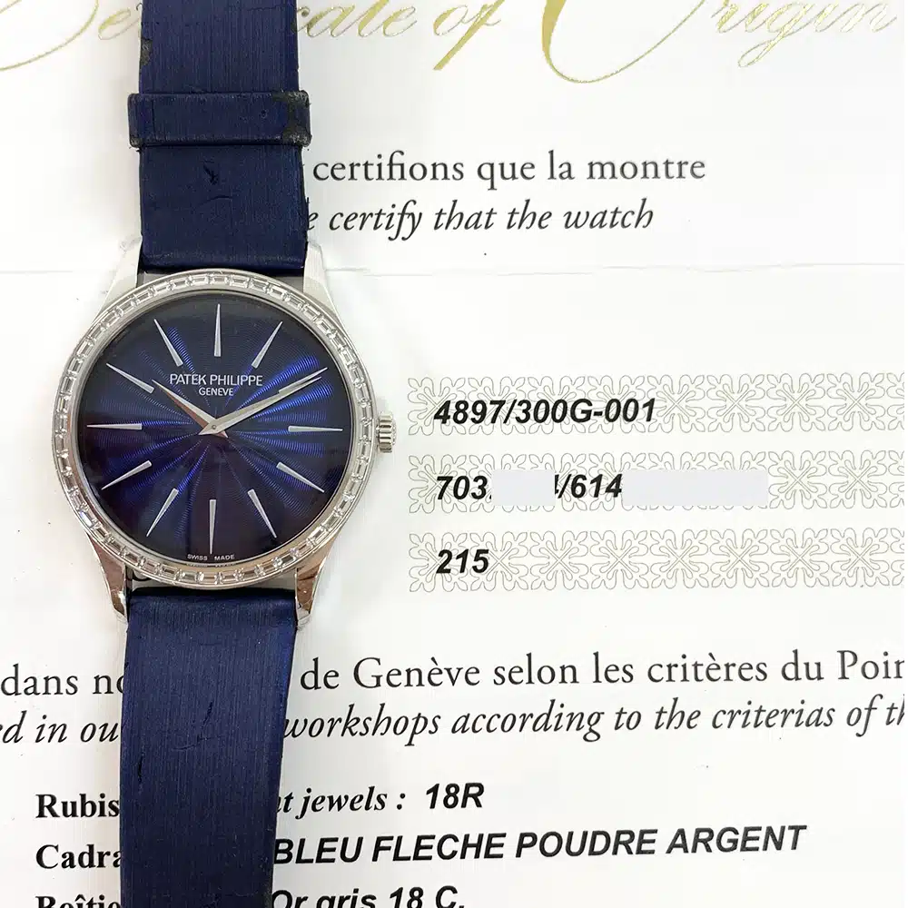 Patek Philippe Ladies Calatrava 33mm 4897/300G-001 White Gold With Blue Satin Watch Blue Dial 2017 – image 3