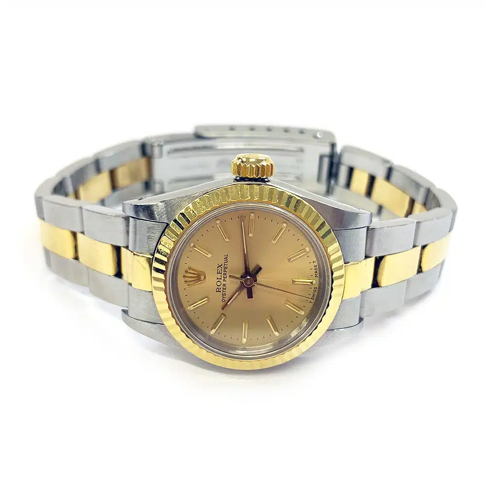 Rolex Oyster Perpretual 26mm 67193 Stainless Steel & Yellow Gold Watch Champagne Index Dial – image 3