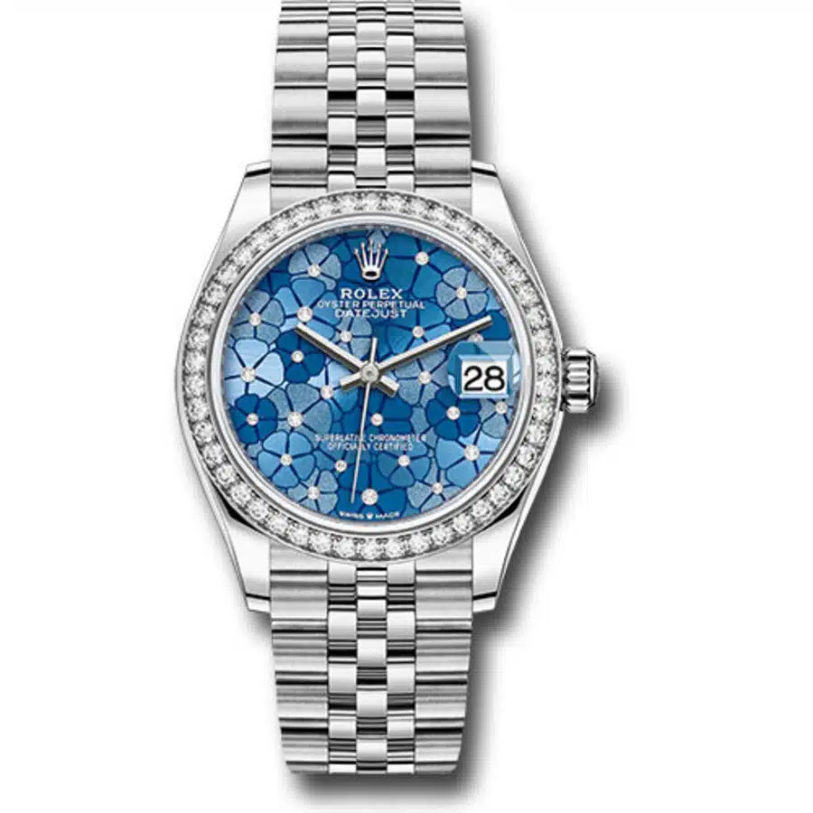 Rolex Datejust 278384RBR-0040 Jubilee 31mm Stainless Steel Watch Blue Floral Diamond Dial