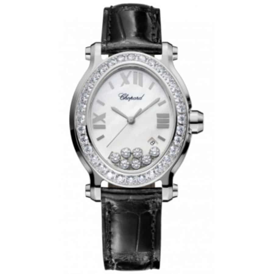 Happy Sport Oval Diamond Bezel 278546/3002 Stainless Steel With Black Leather Watch 2024