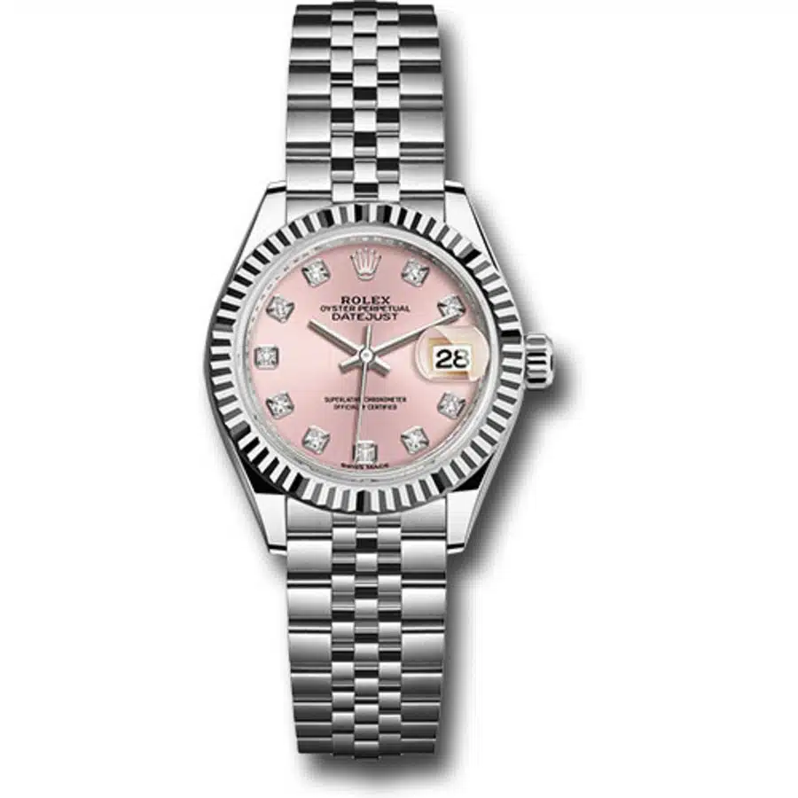 Rolex Lady-Datejust 28 279174 Watch Fluted Bezel Steel and White Gold Rolesor Pink Diamond Dial Jubilee Bracelet 2024