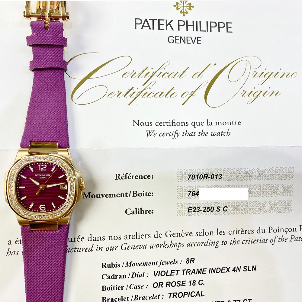 Patek Philippe Nautilus 7010R-013 32mm Rose Gold with Purple Dial Watch 2023 – image 2