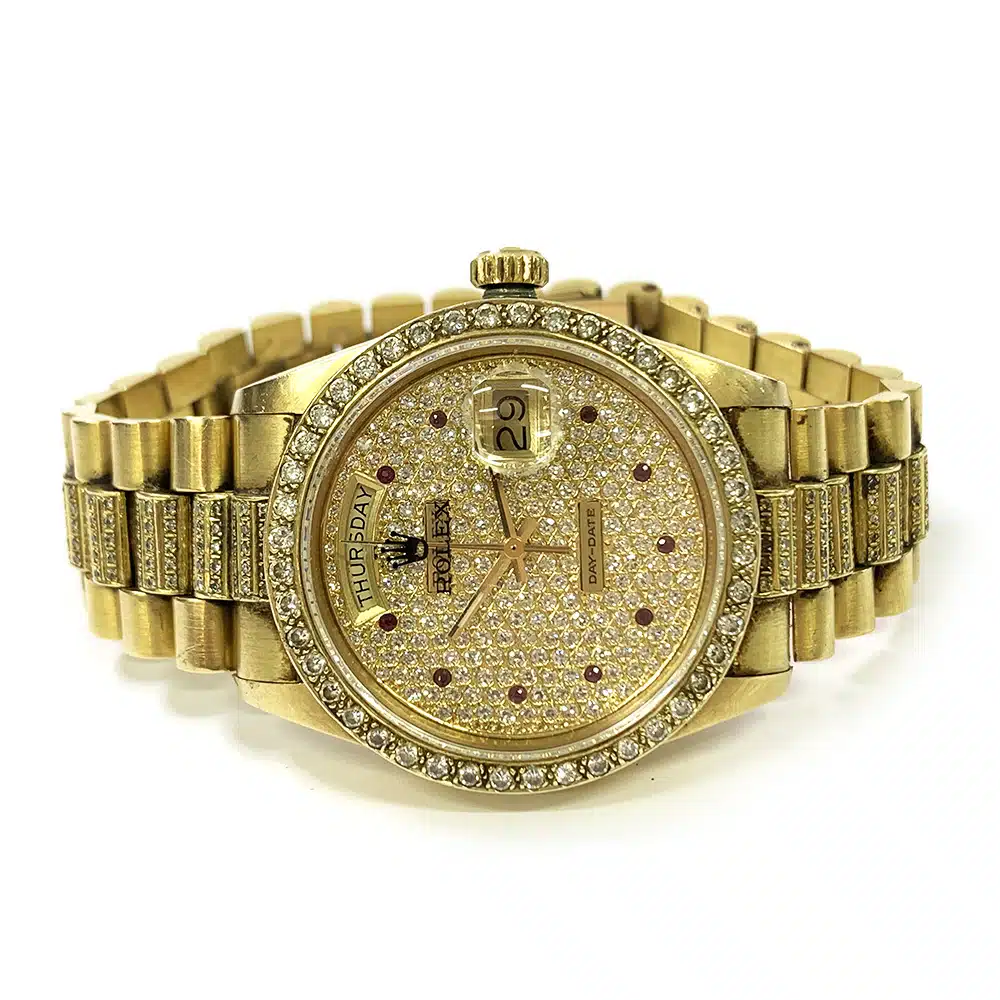 Rolex Day Date 36mm 18038 President Yellow Gold Watch Pave Diamond Dial – image 2