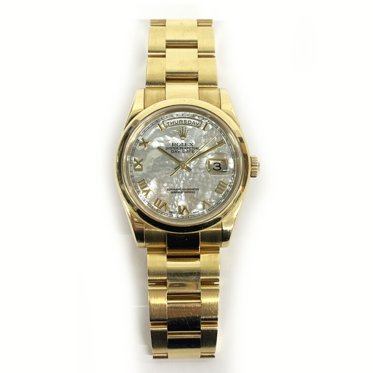 Rolex Day Date 36mm 118208NR Oyster Yellow Gold Watch MOP Roman Dial