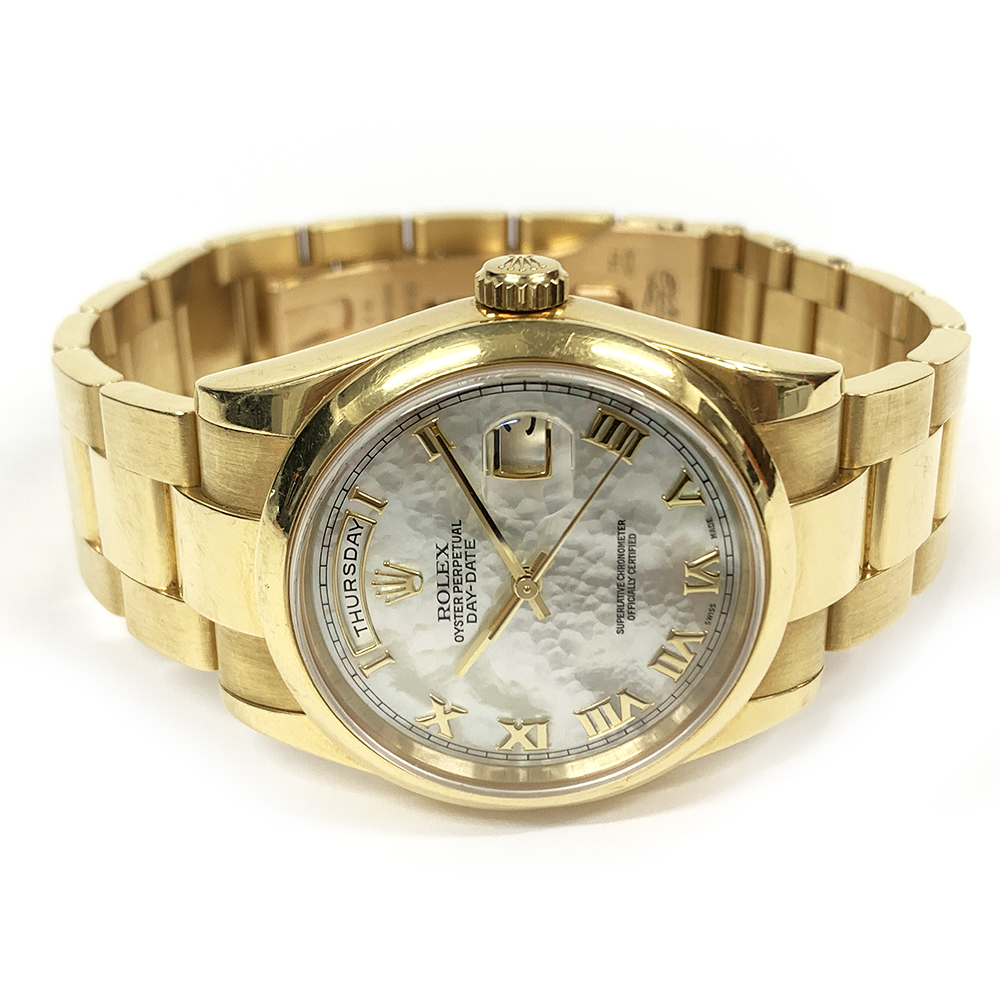 Rolex Day Date 36mm 118208NR Oyster Yellow Gold Watch MOP Roman Dial
