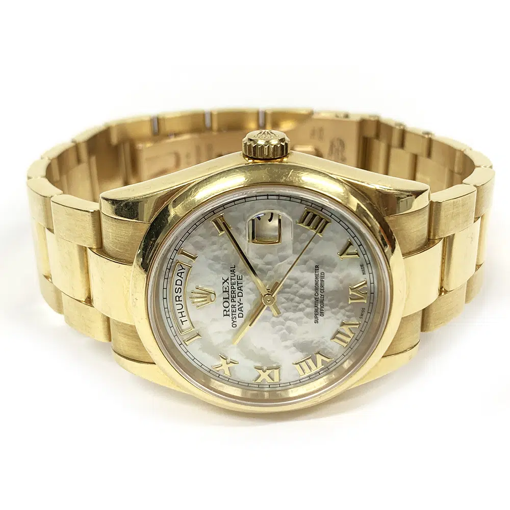 Rolex Day Date 36mm 118208NR Oyster Yellow Gold Watch MOP Roman Dial – image 2