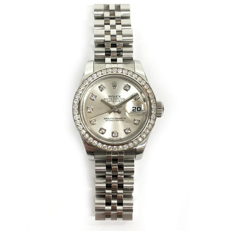Rolex Lady-Datejust 179384 Jubilee 26mm Stainless Steel Watch Silver Diamond Dial