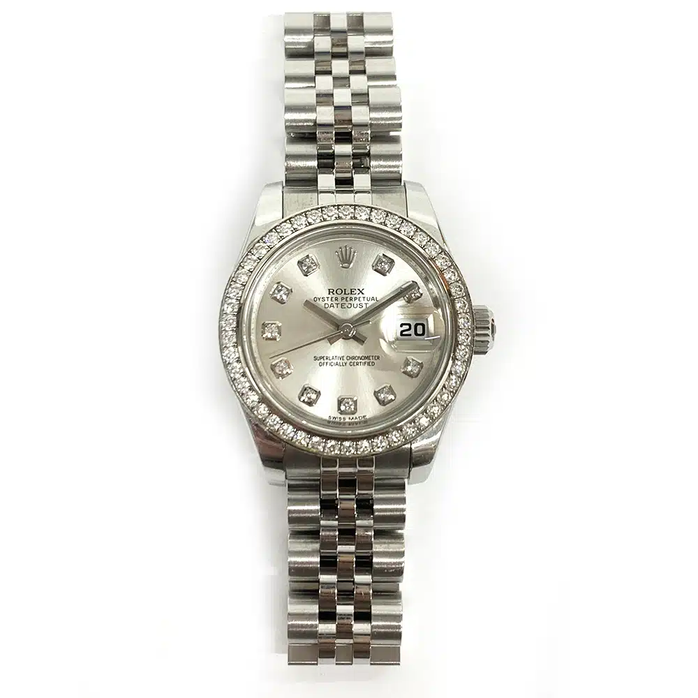 Rolex Lady-Datejust 179384 Jubilee 26mm Stainless Steel Watch Silver Diamond Dial