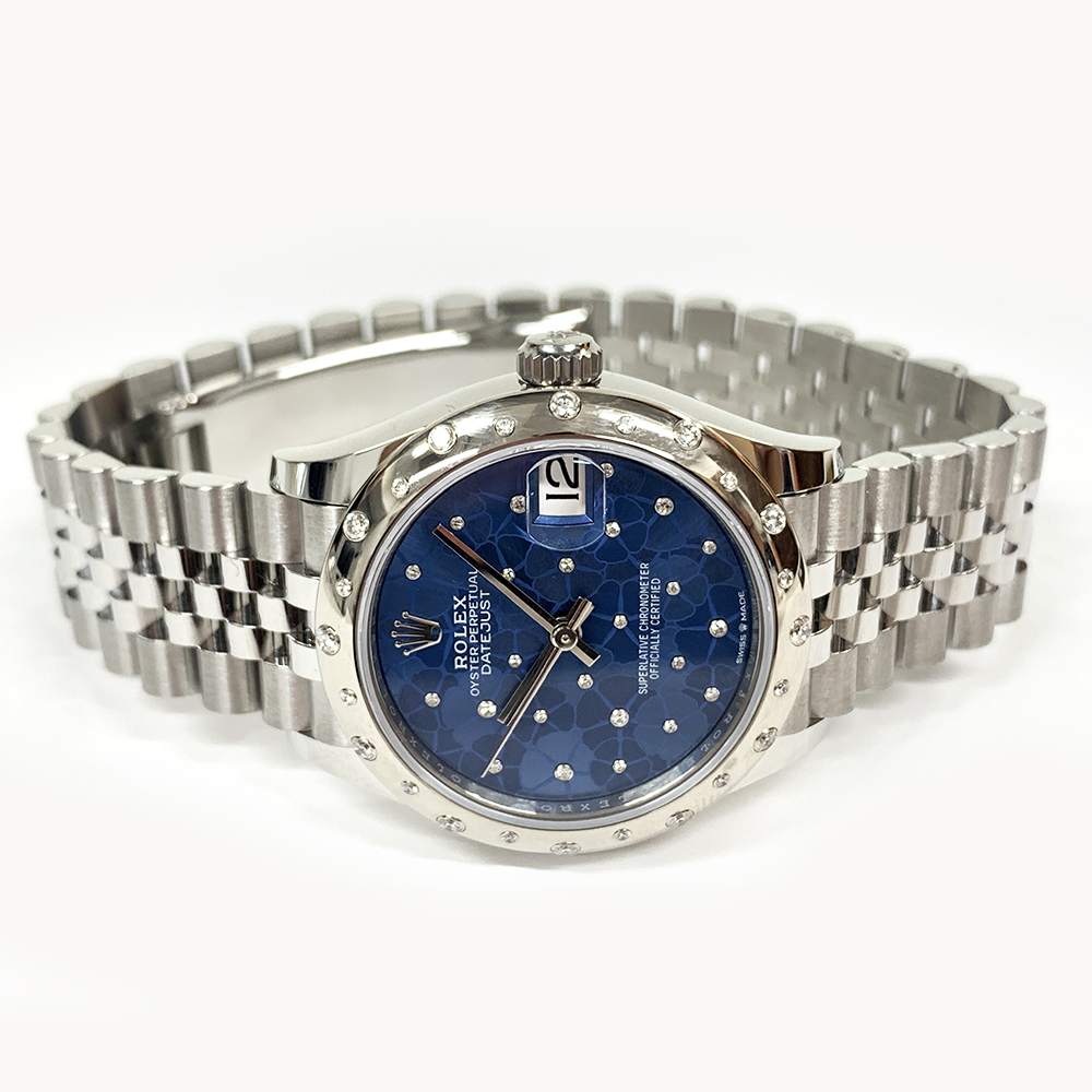 Rolex Datejust 31mm 278344RBR-0038 Stainless Steel Jubilee Watch Blue Flower Diamond Dial MINT 2023